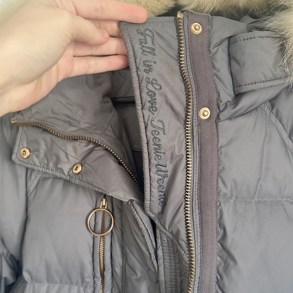 TEENIE WEENIE LONG PUFFER DOWN COAT PARKA HOODED REAL FUR LIGHT GRAY INSULATED M - Picture 16 of 16